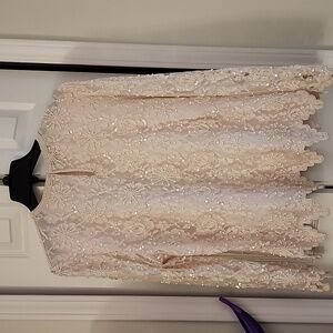 Laurence Kazar New York Lt. Pink Lace Beaded Long Sleeve Top Size XL VINTAGE